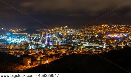 The City Of Al Hoceima By Night In Morocco
