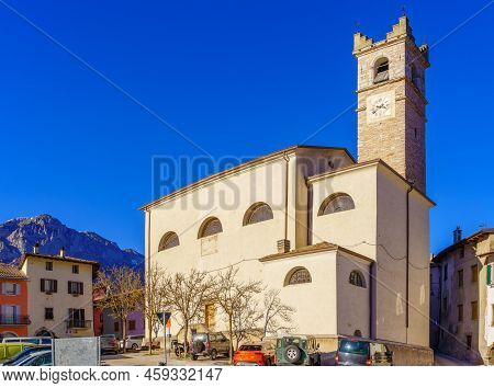 View Of The Vigolo Baselga Village, On A Clear Winter Day, Trentino, Northern Italy