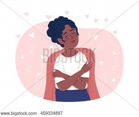 Tranquil Lady Hugging Herself 2d Vector Isolated Illustration
