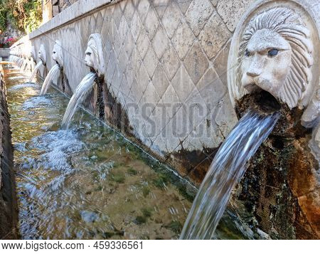 The Lion Fountains In Spili, Crete, Greece