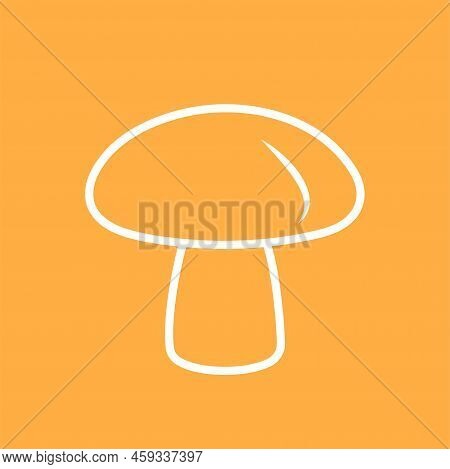 Mushroom Icon, Single Oblect, Vector Illustration, Autumn Season Symbol, Thick White Line, Orange Ba