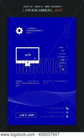 Banner Template In Purple Background With Computer Monitor For International Programmers Day Design
