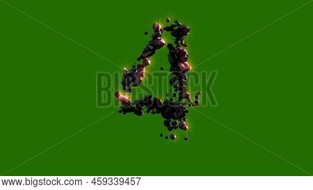 Dark Stones With Red Glowing Number 4 - Cosmic Fire Stones Font, Isolated - Object 3d Illustration