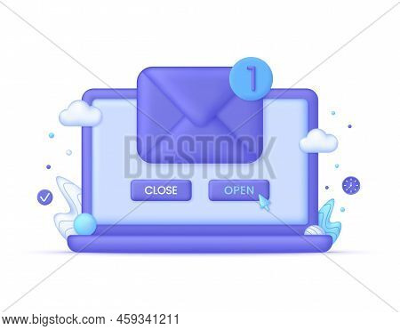 3d Computer Monitor Display And Envelope. Notification Concept Of New Message. Unread Email. New Not