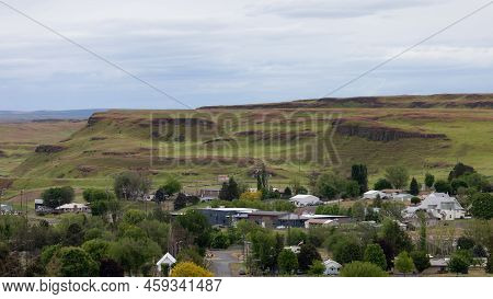 Washtucna, Washington, United States. Small American Town During Cloudy Evning.