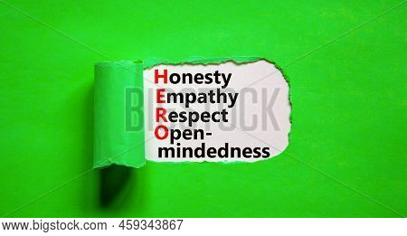 Hero Honesty Empathy Respect Open-mindedness Symbol. Concept Words Hero Honesty Empathy Respect Open