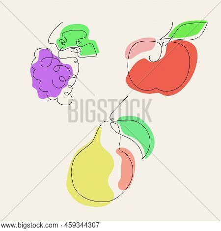 Set Of Fruits One Line Drawing Artline