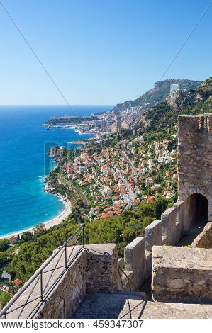 View Of The Sea And The Cote D'azur From The Fortress Of The Ancient Castle In Roquebrune-cap-martin