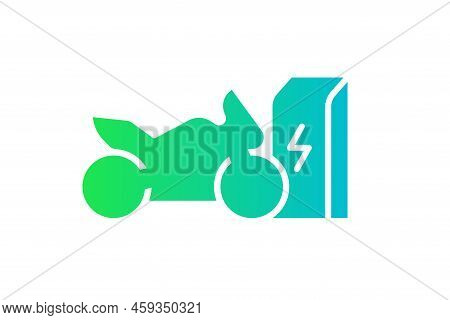 Electric Sportbike Charging In Charger Station Icon. Electrical Motorcycle Energy Charge Green Gradi