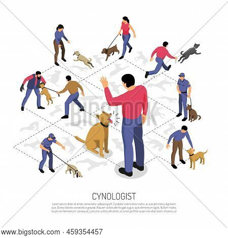 Cynologyst Dog Training Isometric Infographic Composition With Police Service Specific Tasks Command