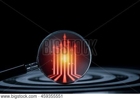 Magnifying Glass On The Board, Business Goal Planning Concept, Business Success.