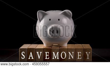 White Pig Piggy Bank Placed On A Stick, Money And Savings Concept.