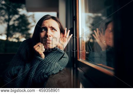 Funny Woman Spying And Eavesdropping On Her Roommate