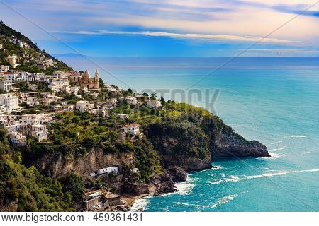 Landscape Of Praiano Town At Amalfi Coast. Italy