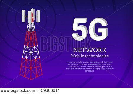 5g Tower Base Station. Cell Telecommunication Antenna, Broadband Internet, Mobile Wifi Cellular Mast