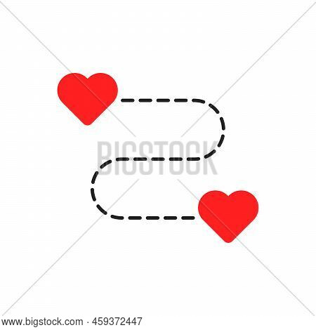 Easy Way From Red Heart To Heart. Big And Hard Love Problems Or Romantic Trouble. Flat Linear Style 