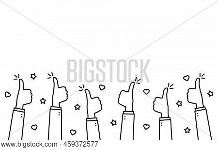 Web Banner With Thin Line Thumbs Up. Concept Of Do Okey Or Super Motivation And Trust Or Community. 
