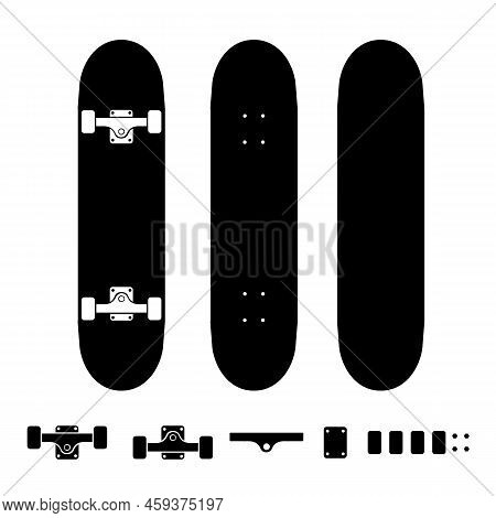 Skateboard Or Fingerboard Icon. Disassembled Skate Clipart. Vector Isolated On White Background.
