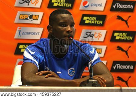 Kyiv, Ukraine - August 10, 2021: Genk Player Paul Onuachu Attends The Press-conference After The Uef