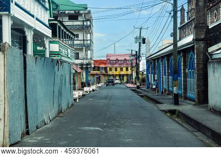 Soufriere, St Lucia -may 4 - Old Architecture And Power Lines Along This Street On May 4, 2022 In So
