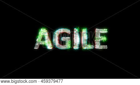 Shining Cybernetic Text Agile On Black - Meta Universe Concept, Isolated - Object 3d Rendering