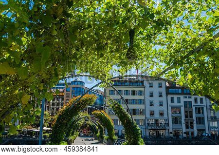 Geneva, Switzerland - September 4, 2013: Bergues Pedestrian Bridge In Geneva, Switzerland