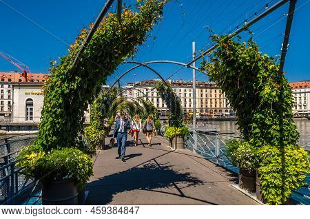 Geneva, Switzerland - September 4, 2013: Bergues Pedestrian Bridge In Geneva, Switzerland