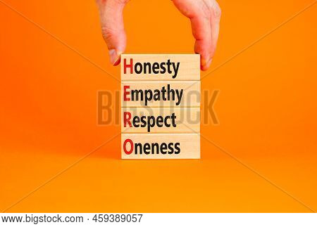 Hero Honesty Empathy Respect Oneness Symbol. Concept Words Hero Honesty Empathy Respect Oneness On B