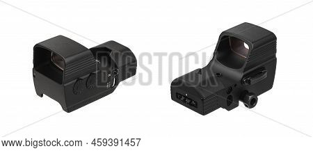 Modern Optical Collimator Sight. Aiming Device For Shooting At Short Distances. Isolate On A White B