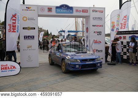 Mugla, Turkey - April 17, 2022: Orhan Gul With Subaru Impreza Gc8 Of  In Finish Podium Of Bodrum Ral