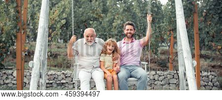 Men Family Weekend. Male Generation Family Together With Three Different Generations Ages Grandfathe