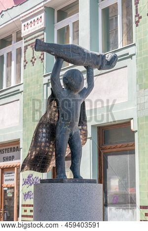 Timisoara, Romania - June 8, 2022: Sculpture Of Supermam By Virgil Scripcaru.