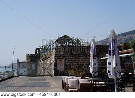 Tiberias, Israel  - May 26, 2022 : Beautiful Historical Building Made Of Basalt