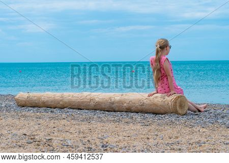 Log Girl Beautiful Summer Beach Lake Baikal Hiking Olkhon Nature, Concept Sky Travel From Holiday Fr