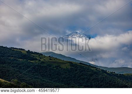 Snowy Mountain Top In Upper Fiagdon North Ossetia
