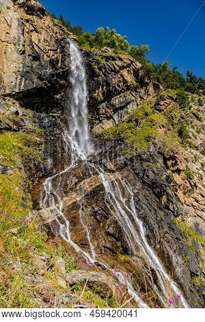 Waterfall Zhemchuzhina In The Caucasus Mountains Of North Ossetia.