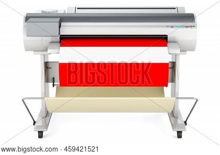 Wide Format Printer, Plotter With Austrian Flag. 3d Rendering Isolated On White Background