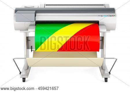Wide Format Printer, Plotter With Congolese Flag. 3d Rendering Isolated On White Background