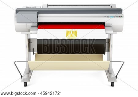 Wide Format Printer, Plotter With Egyptian Flag. 3d Rendering Isolated On White Background