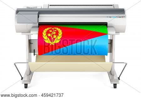 Wide Format Printer, Plotter With Eritrean Flag. 3d Rendering Isolated On White Background