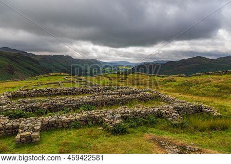 View Of The Hardknott Roman Fort , Archeological Site, The Remains Of The Roman Fort Mediobogdum. La