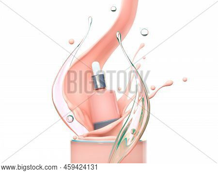 Blank Cosmetics Skincare Product Or Packaging For Mock Up. Liquid Makeup Foundation Bottle With Cosm