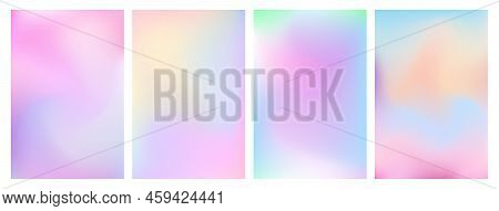 Y2k Holographic Gradient Set. Iridescent Aura Pastel Rainbow Mesh Backgrounds. Soft Blurry Pink, Blu