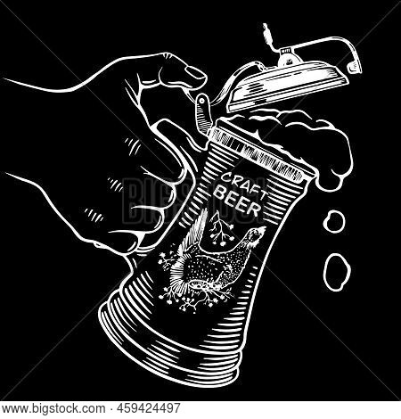 Pint Of Beer Sketch Hand Drawn Black Background