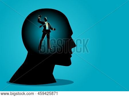 Business Concept Vector Illustration Of A Businessman In Human Head Breaking Chains, Freedom, Free Y