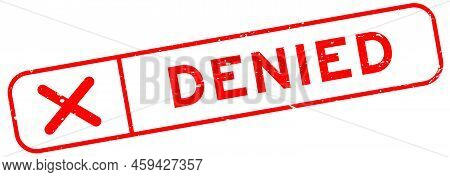 Grunge Red Denied Word With Wrong Check Mark Icon Square Rubber Seal Stamp On White Background