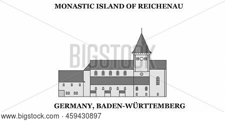 Germany, Baden Wurttemberg, Reichenau, Monastic Island City Skyline Isolated Vector Illustration, Ic
