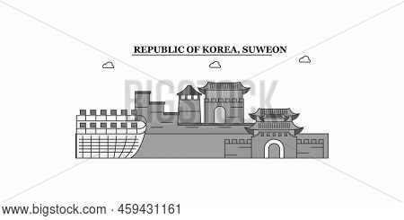 Korea, Suweon City Skyline Isolated Vector Illustration, Icons