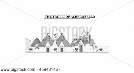 Italy, Alberobello City Skyline Isolated Vector Illustration, Icons