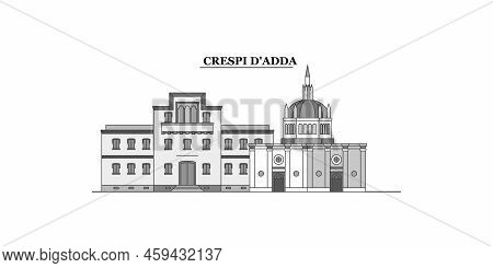 Italy, Crespi Dadda City Skyline Isolated Vector Illustration, Icons